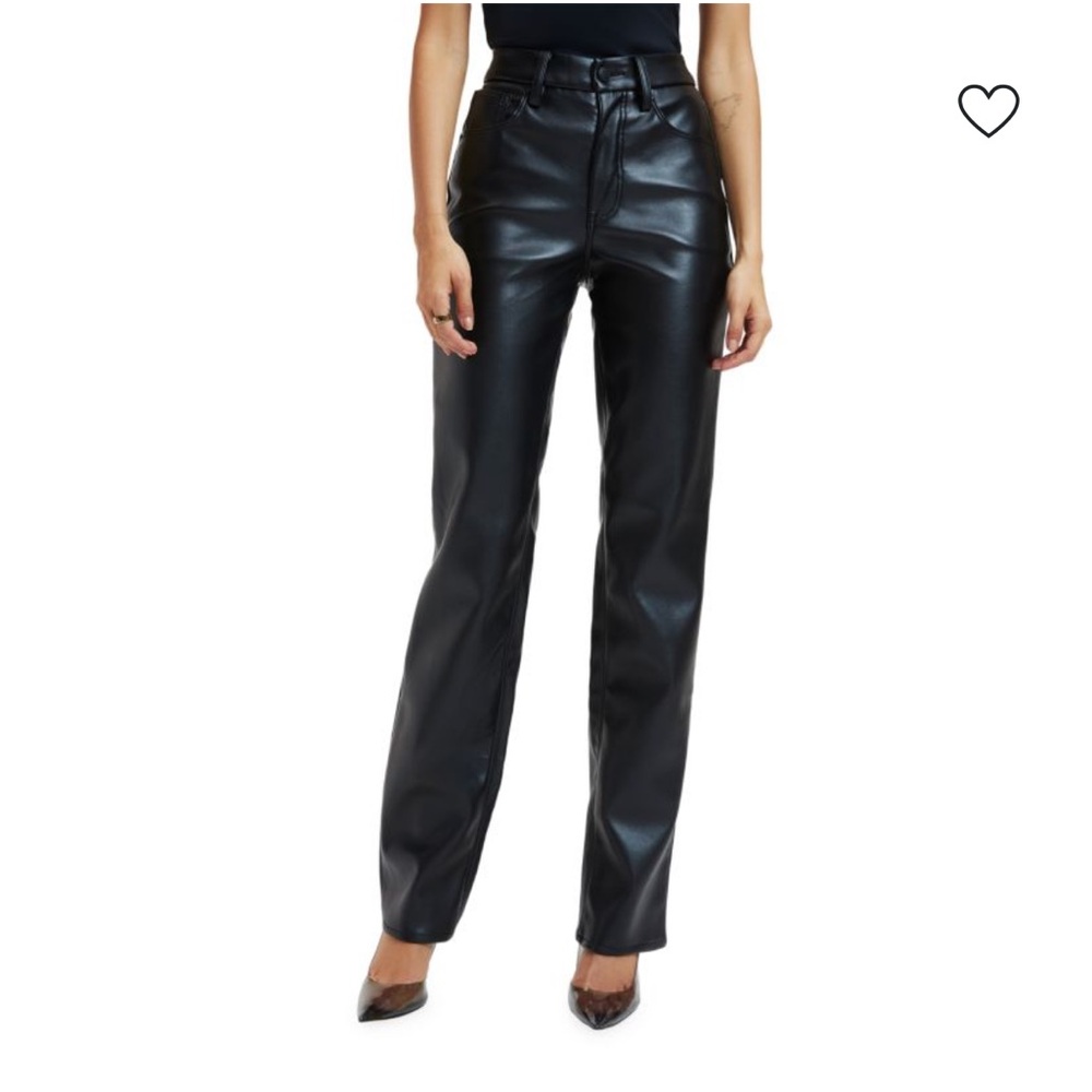 Good American Black Faux Leather Straight-Leg Pants